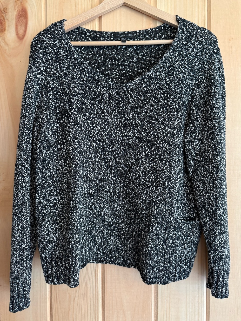 EILEEN FISHER Black & White Speckled Cotton Sweater- Large